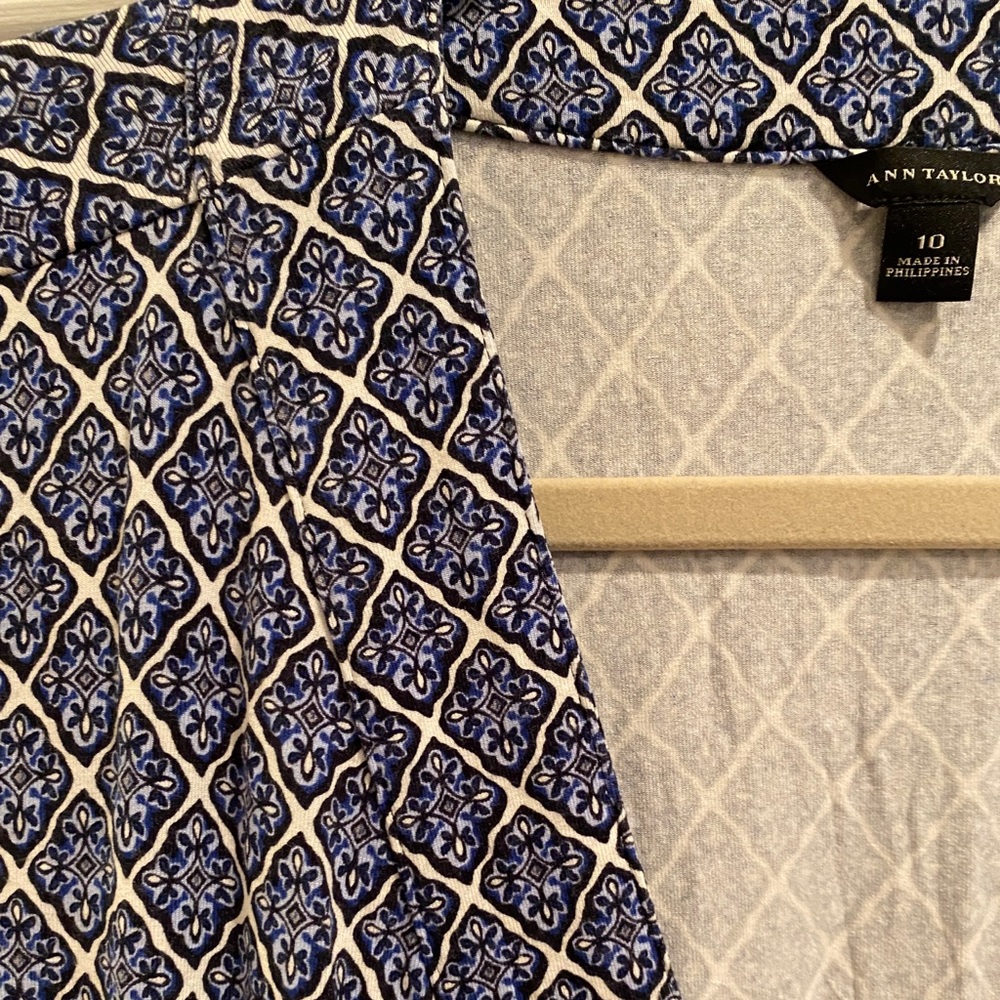 Ann Taylor Blue and a White patterned wrap dress